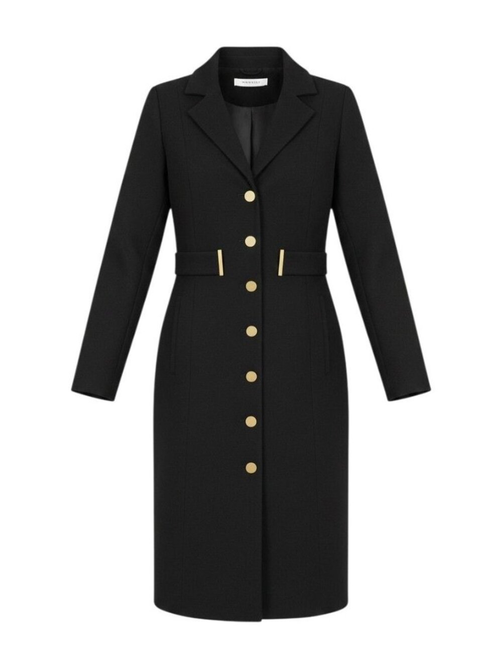 Calvin Klein Womens Black Gold Button Longline Coat Size 8
